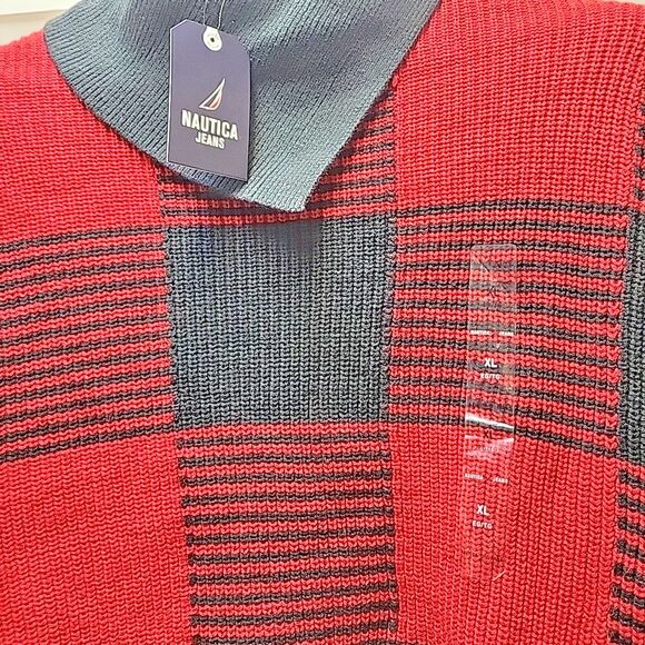 Nautica Jeans Women's Lakeside Cabin Sweater XL Buffalo Check Red & Black - NEW - Picture 2 of 8